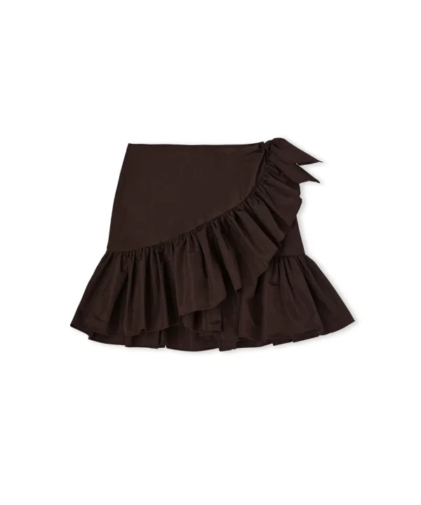 MSGM Gonna Mini In Taffeta Con Design A Portafoglio E Rouches Applicate Chocolate Cheap