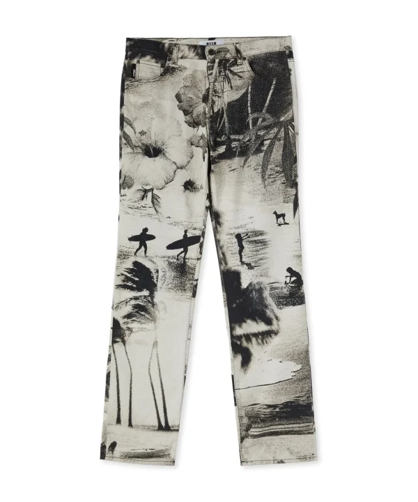 MSGM Jeans A Gamba Dritta Con Stampa " Dreaming" Dark Grey Flash Sale