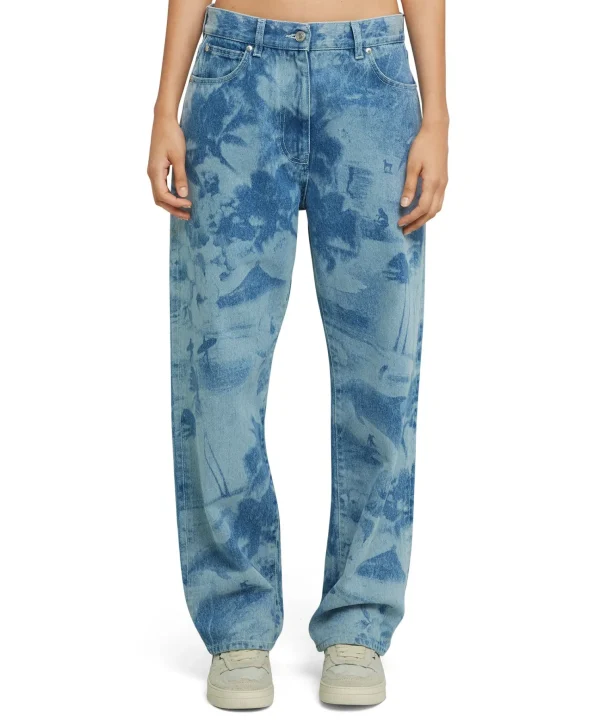 MSGM Jeans A Gamba Dritta Con Lavorazione "Surfer" A Laser Blue Sale