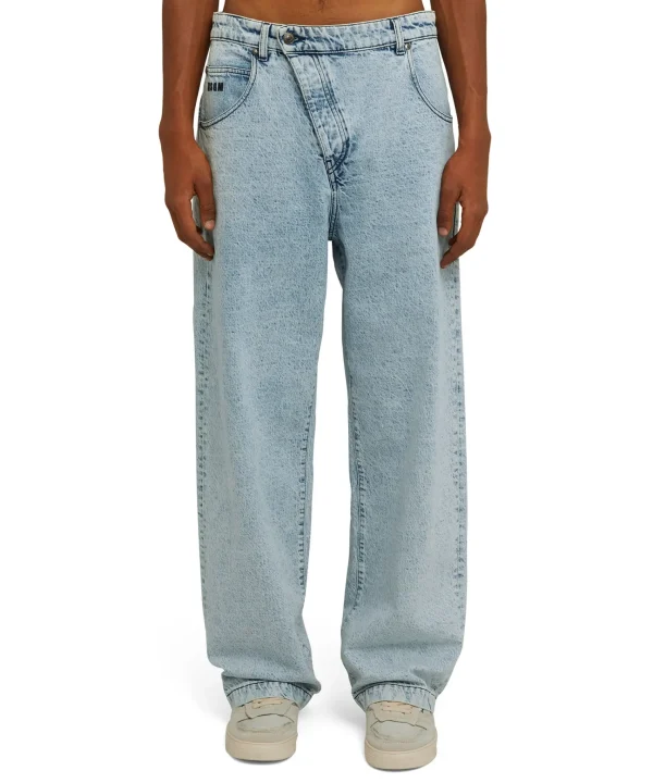 MSGM Jeans Baggy A Gamba Dritta Con Abbottonatura Obliqua Blue Flash Sale