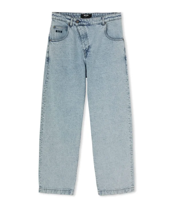 MSGM Jeans Baggy A Gamba Dritta Con Abbottonatura Obliqua Blue Flash Sale