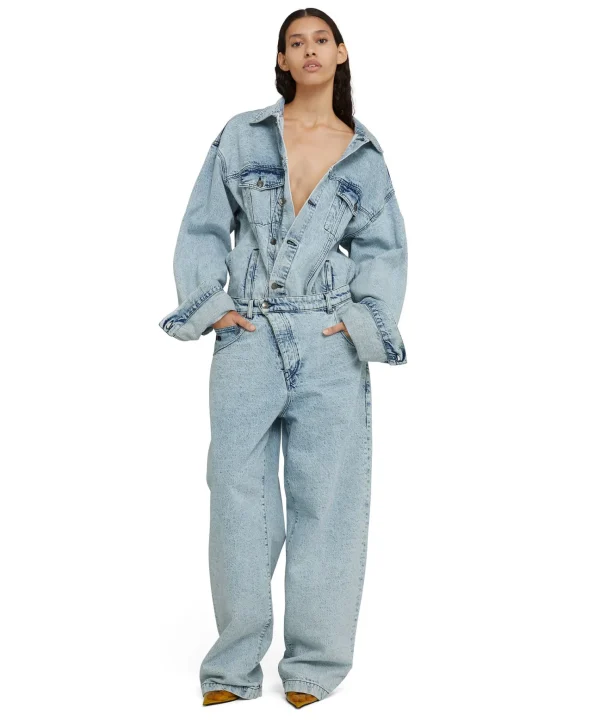 MSGM Jeans Baggy A Gamba Dritta Con Abbottonatura Obliqua Blue Flash Sale