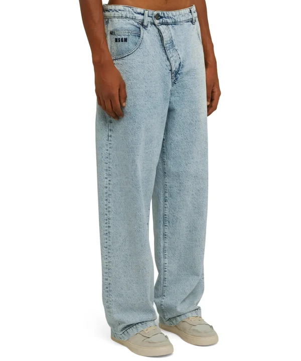 MSGM Jeans Baggy A Gamba Dritta Con Abbottonatura Obliqua Blue Flash Sale