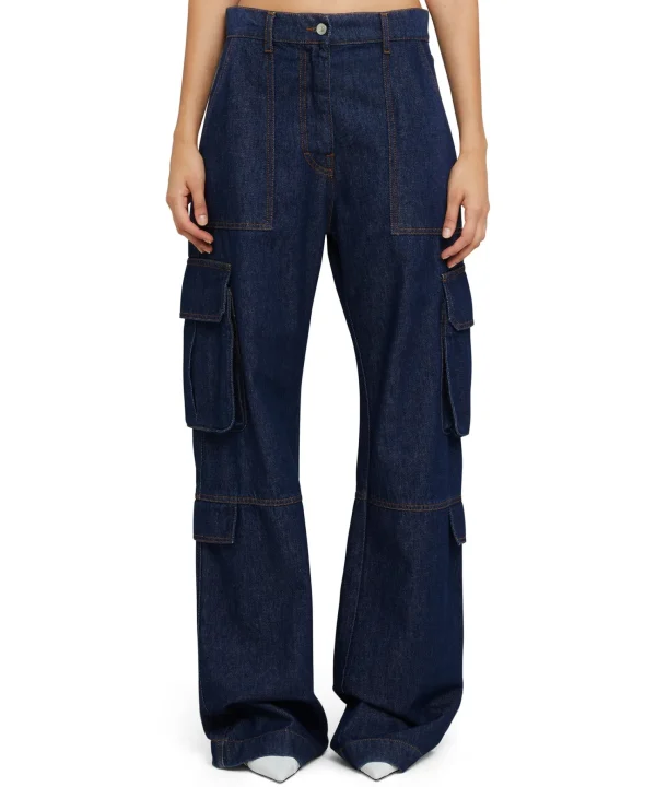 MSGM Jeans Cargo Tinta Unita Blue Hot