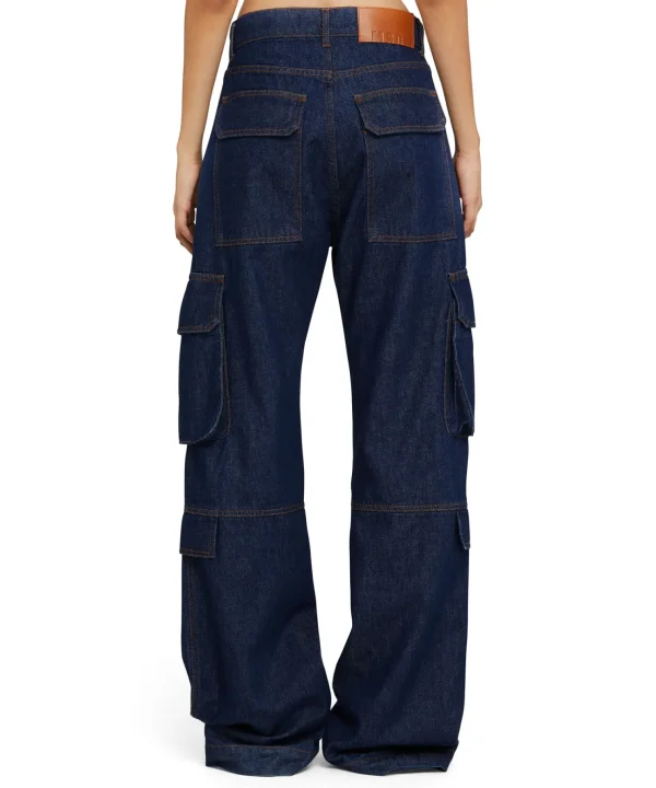 MSGM Jeans Cargo Tinta Unita Blue Hot