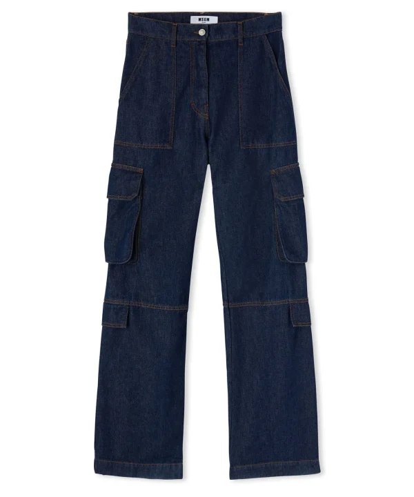 MSGM Jeans Cargo Tinta Unita Blue Hot