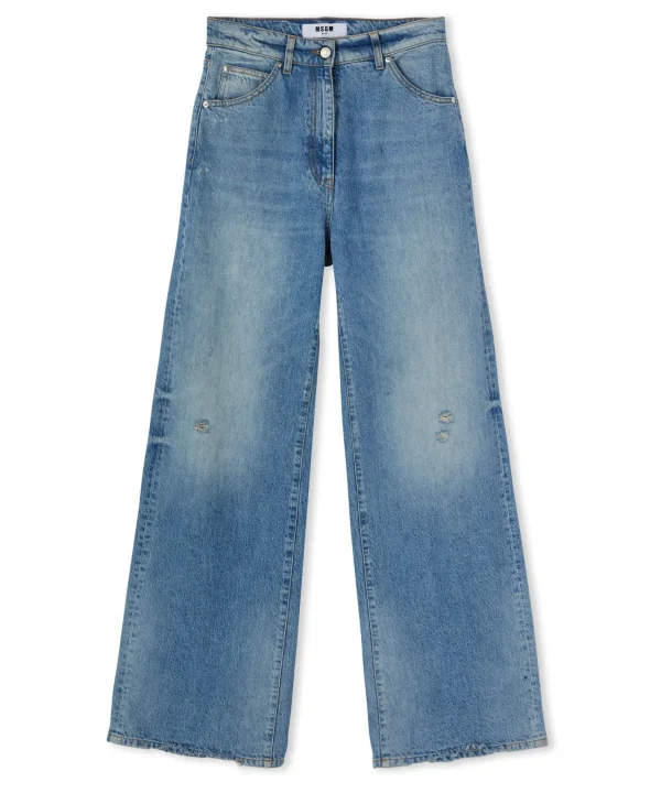 MSGM Jeans Flare A Gamba Larga In Tinta Unita Blue Best Sale