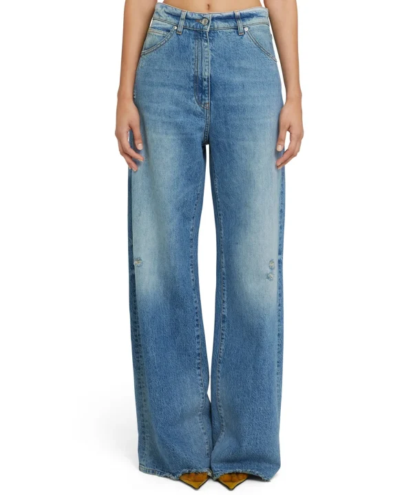 MSGM Jeans Flare A Gamba Larga In Tinta Unita Blue Best Sale