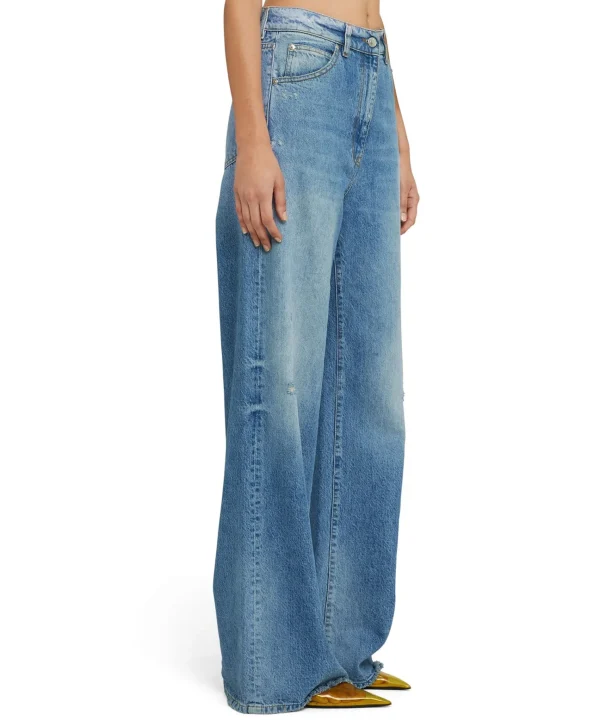 MSGM Jeans Flare A Gamba Larga In Tinta Unita Blue Shop