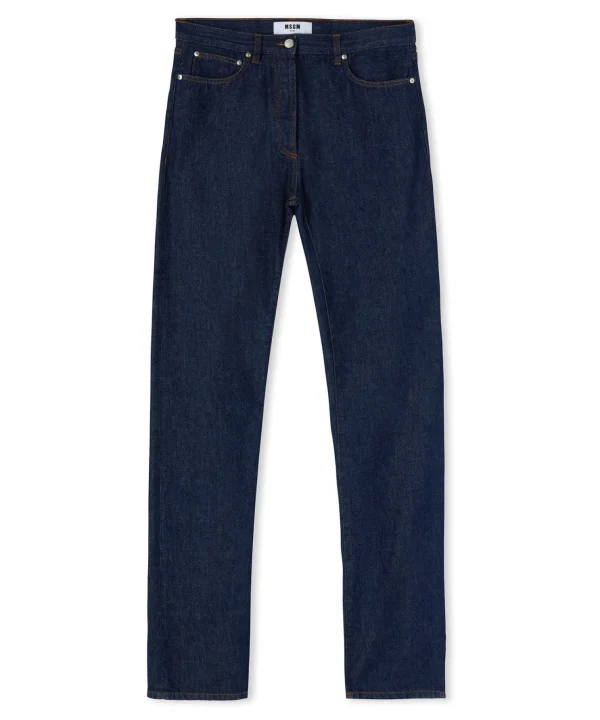 MSGM Jeans Tailoring A Gamba Dritta In Tinta Unita Blue Cheap