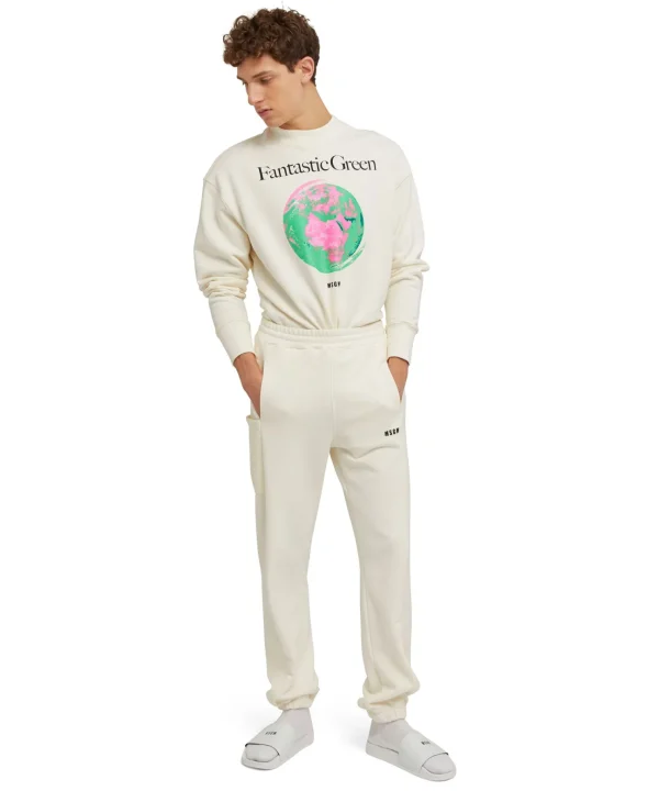 MSGM Joggers In Cotone Organico Certificato Della Capsule Fantastic Green Cream Sale