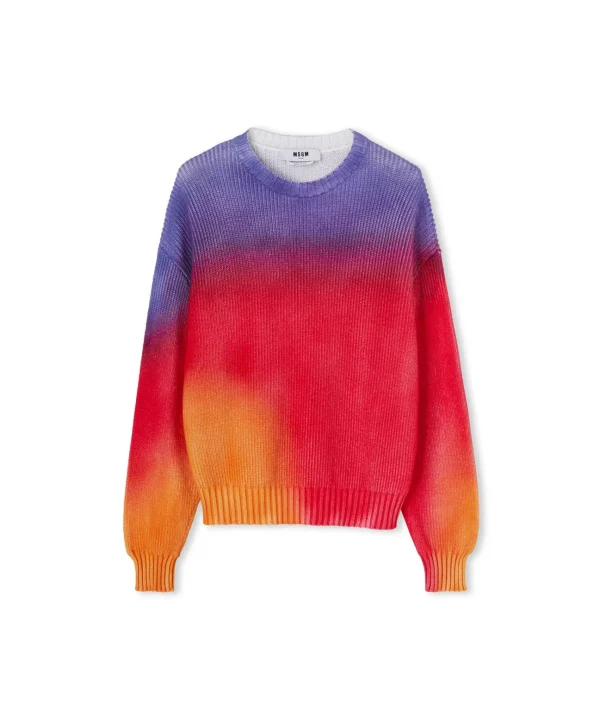 MSGM Maglione Girocollo In Cotone Tie Dye Grey Shop