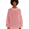 MSGM Maglione Girocollo In Maglia Di Cotone Overdyed Con Lavorazione A Rete Orange Fashion