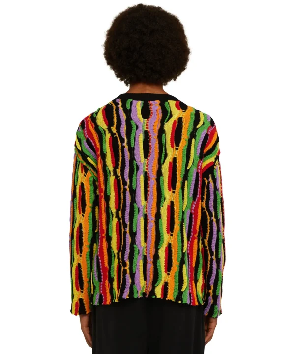 MSGM Maglione Girocollo In Maglia Di Cotone Con Rouches Multicolor Black Outlet