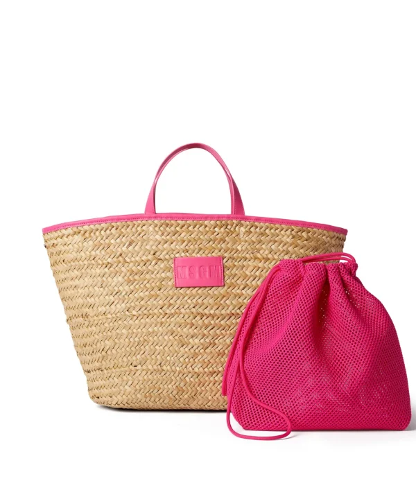 MSGM Maxi Tote In Paglia Corredata Da Mini Pouch Fucsia Outlet