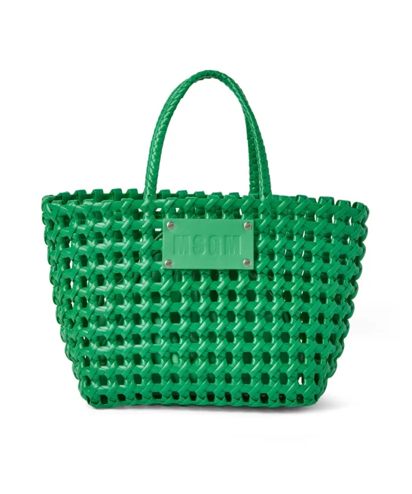 MSGM Mini Basket Net Bag Con Mini Pouch Corredata In Ecopelle Green Hot