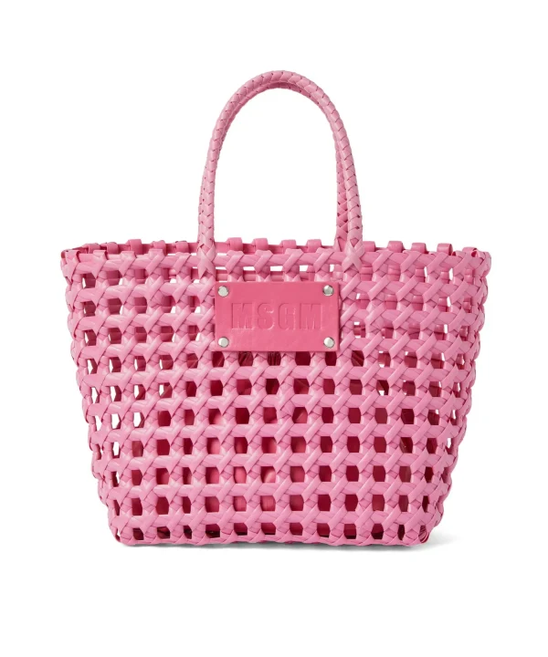 MSGM Mini Basket Net Bag Con Mini Pouch Corredata In Ecopelle Pink Fluo Discount