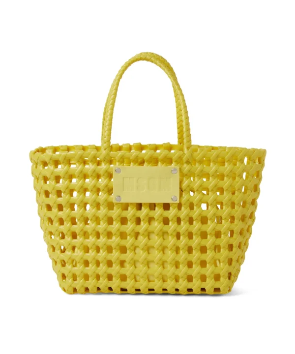 MSGM Mini Basket Net Bag Con Mini Pouch Corredata In Ecopelle Yellow Discount