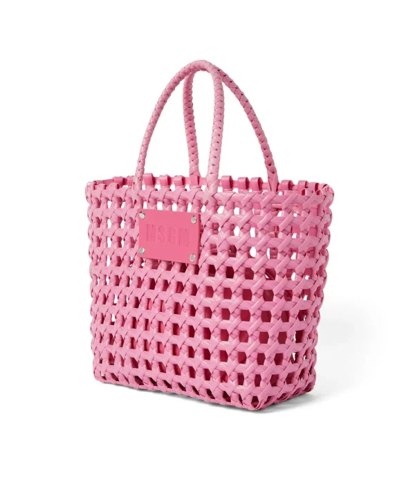 MSGM Mini Basket Net Bag Con Mini Pouch Corredata In Ecopelle Pink Fluo Discount