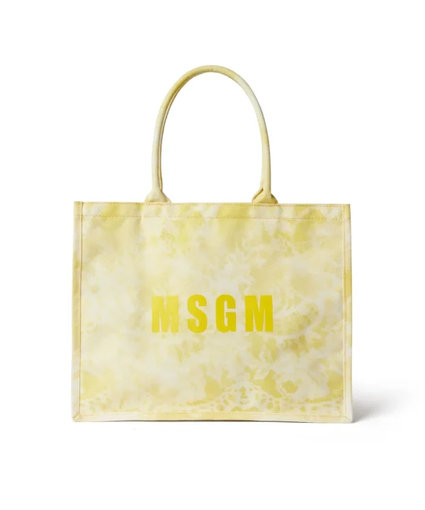 MSGM Mini Country Bag Con Stampa "Trompe L'Oeil Lace" Yellow Outlet