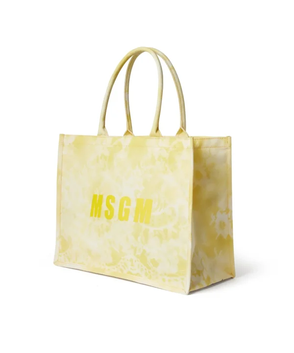 MSGM Mini Country Bag Con Stampa "Trompe L'Oeil Lace" Yellow Outlet