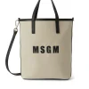 MSGM Mini Tote Bag In Cotone Canvas E Dettagli In Pelle Beige Cheap