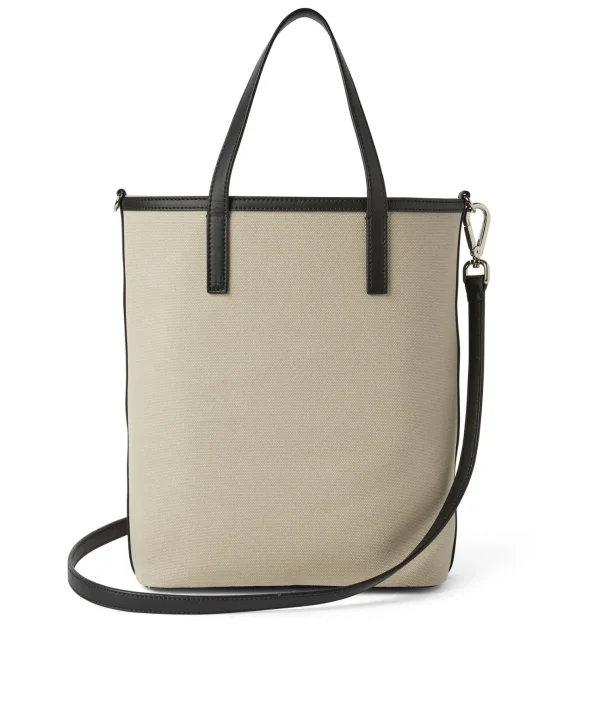 MSGM Mini Tote Bag In Cotone Canvas E Dettagli In Pelle Beige Cheap