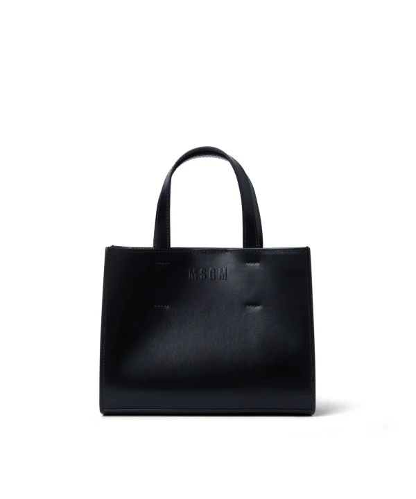 MSGM Mini Tote Bag In Ecopelle Con Micrologo Black Clearance