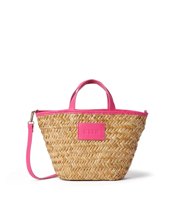 MSGM Mini Tote In Paglia Corredata Da Mini Pouch Fucsia Outlet