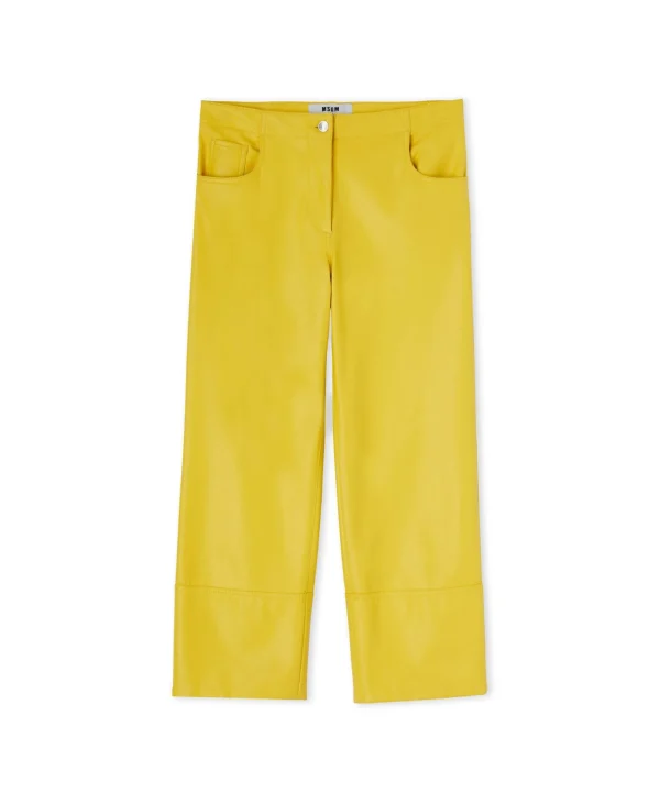 MSGM Pantalone A Boot-Cut A Gamba Dritta In Eco-Nappa Lemon Yellow Best Sale