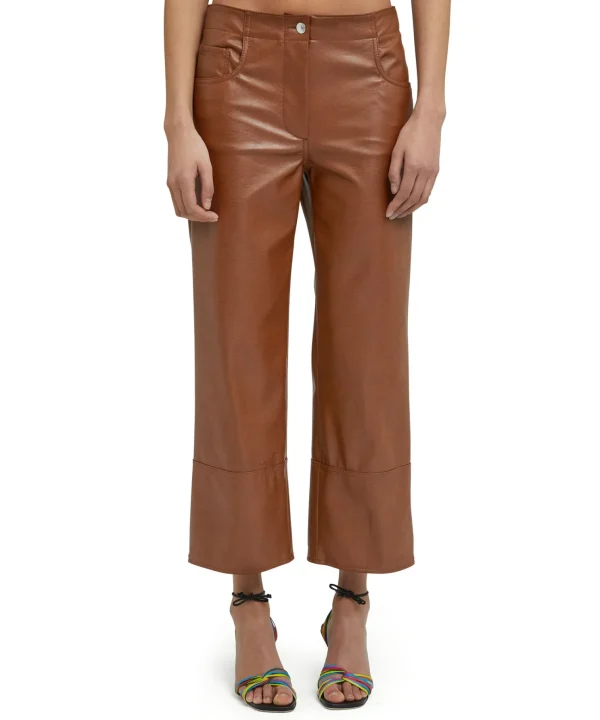 MSGM Pantalone A Boot-Cut A Gamba Dritta In Eco-Nappa Cognac Hot