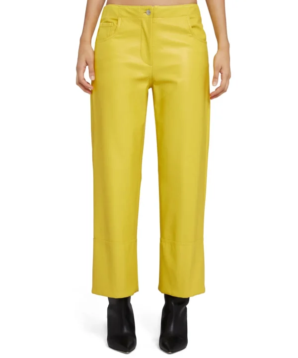 MSGM Pantalone A Boot-Cut A Gamba Dritta In Eco-Nappa Lemon Yellow Best Sale