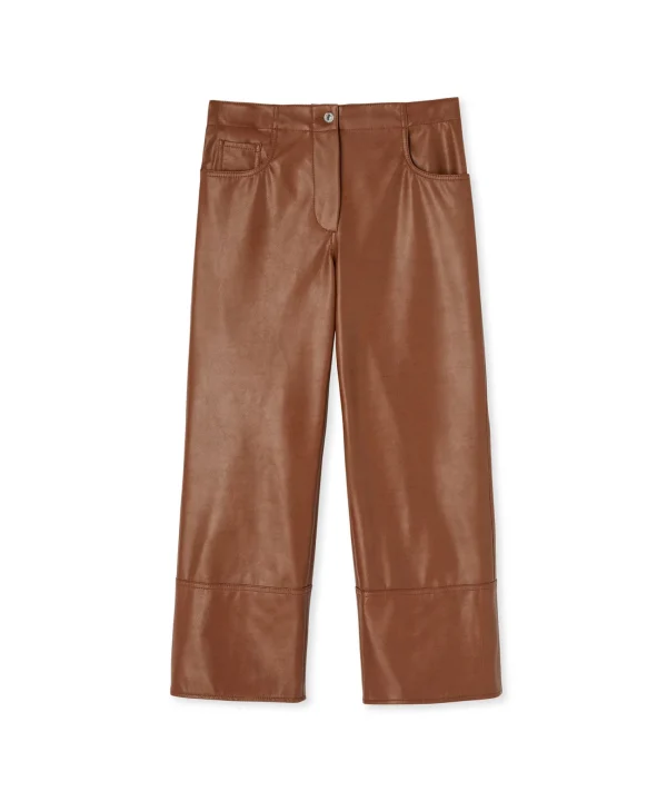 MSGM Pantalone A Boot-Cut A Gamba Dritta In Eco-Nappa Cognac Hot