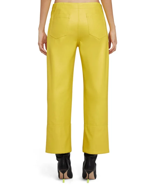 MSGM Pantalone A Boot-Cut A Gamba Dritta In Eco-Nappa Lemon Yellow Best Sale