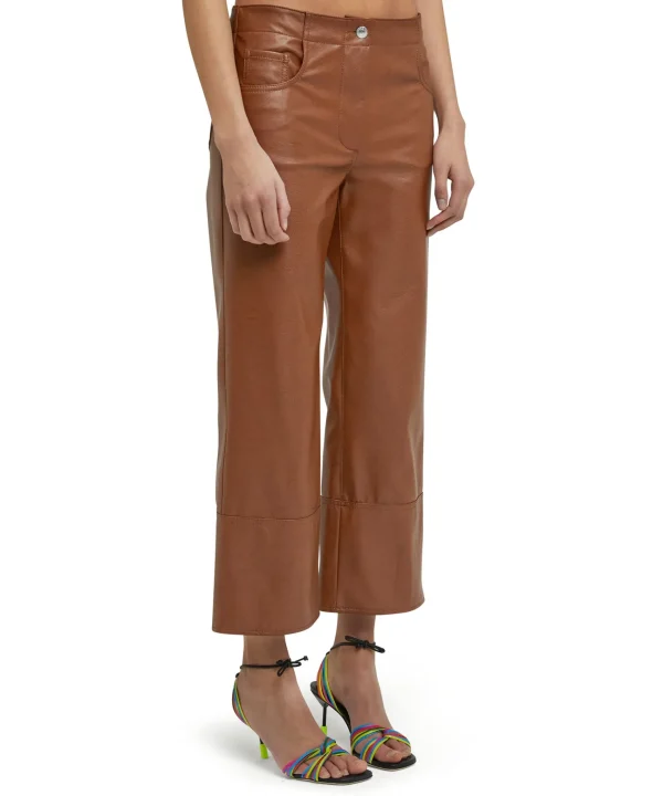 MSGM Pantalone A Boot-Cut A Gamba Dritta In Eco-Nappa Cognac Hot