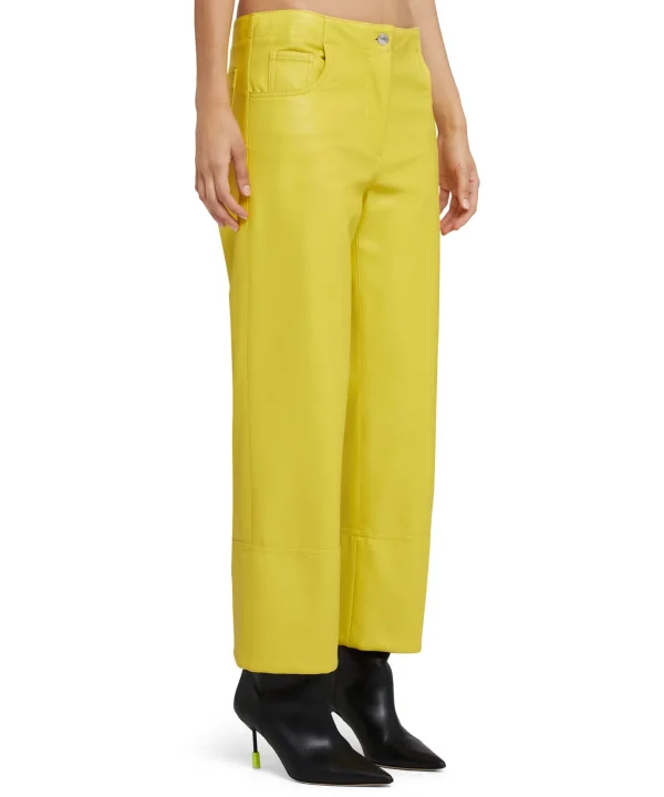 MSGM Pantalone A Boot-Cut A Gamba Dritta In Eco-Nappa Lemon Yellow Best Sale