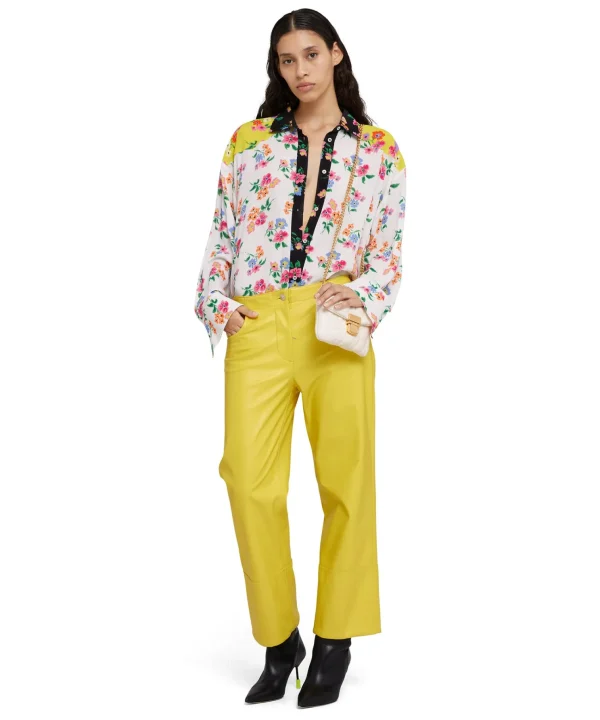 MSGM Pantalone A Boot-Cut A Gamba Dritta In Eco-Nappa Lemon Yellow Best Sale