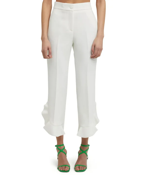 MSGM Pantalone A Gamba Dritta In Double Crepe Cady White Sale