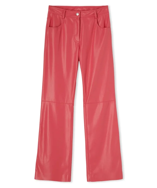 MSGM Pantalone A Gamba Dritta In Eco-Nappa Dark Pink Clearance