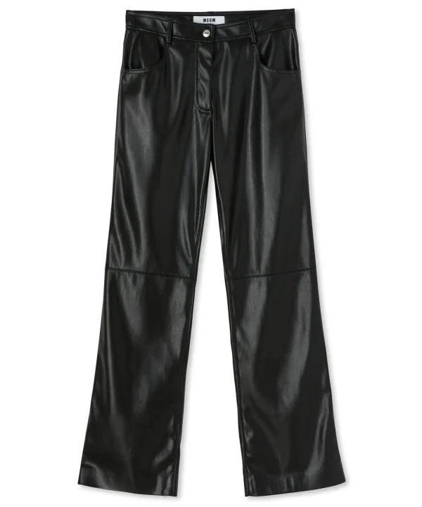 MSGM Pantalone A Gamba Dritta In Ecopelle Black Outlet