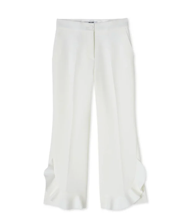 MSGM Pantalone A Gamba Dritta In Double Crepe Cady White Sale