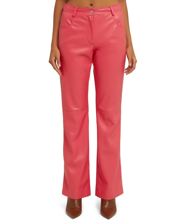 MSGM Pantalone A Gamba Dritta In Eco-Nappa Dark Pink Clearance