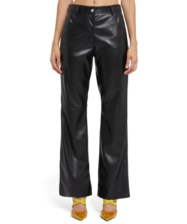 MSGM Pantalone A Gamba Dritta In Ecopelle Black Outlet