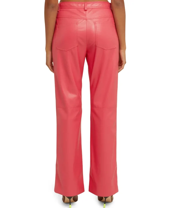 MSGM Pantalone A Gamba Dritta In Eco-Nappa Dark Pink Clearance