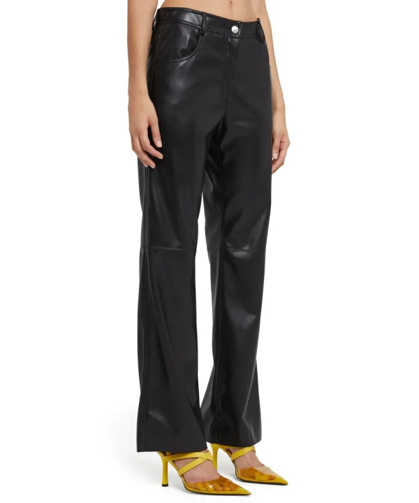 MSGM Pantalone A Gamba Dritta In Ecopelle Black Outlet