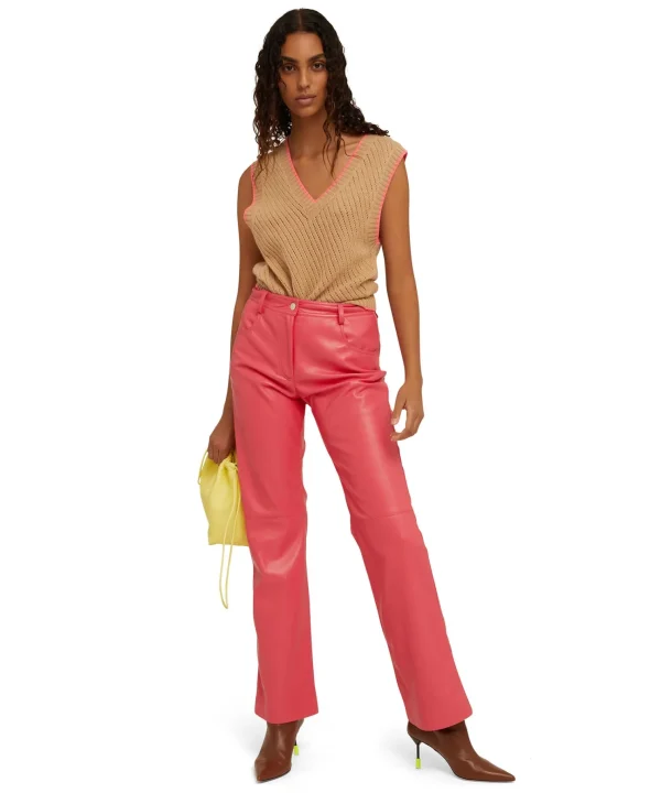 MSGM Pantalone A Gamba Dritta In Eco-Nappa Dark Pink Clearance