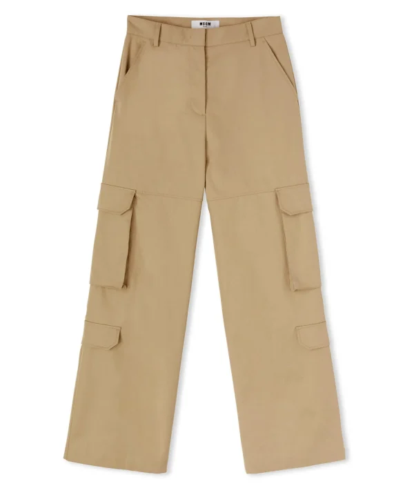 MSGM Pantalone Cargo A Gamba Dritta In Cotone Tinta Unita Beige Online