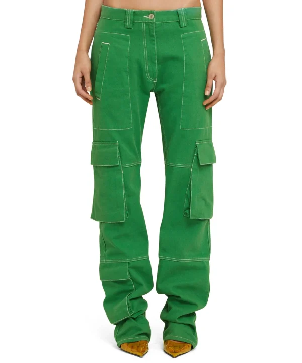 MSGM Pantalone Cargo In Bull Tinta Unita Green Online