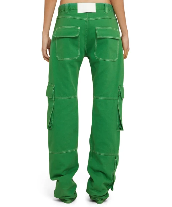 MSGM Pantalone Cargo In Bull Tinta Unita Green Online