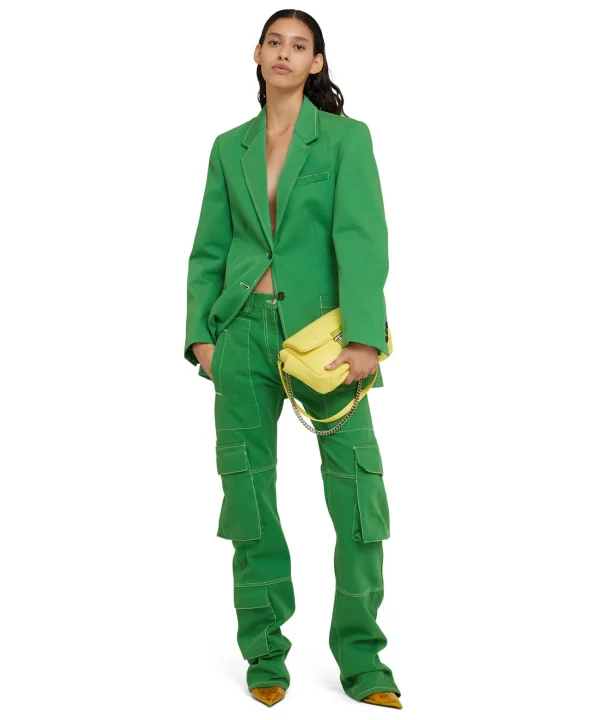 MSGM Pantalone Cargo In Bull Tinta Unita Green Online